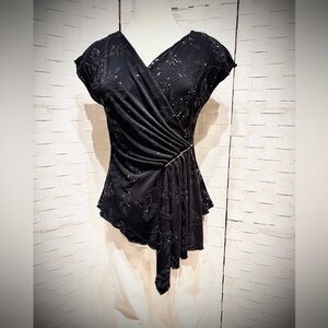 Dressbarn Black Asymmetrical Wrap Blouse. Size Medium